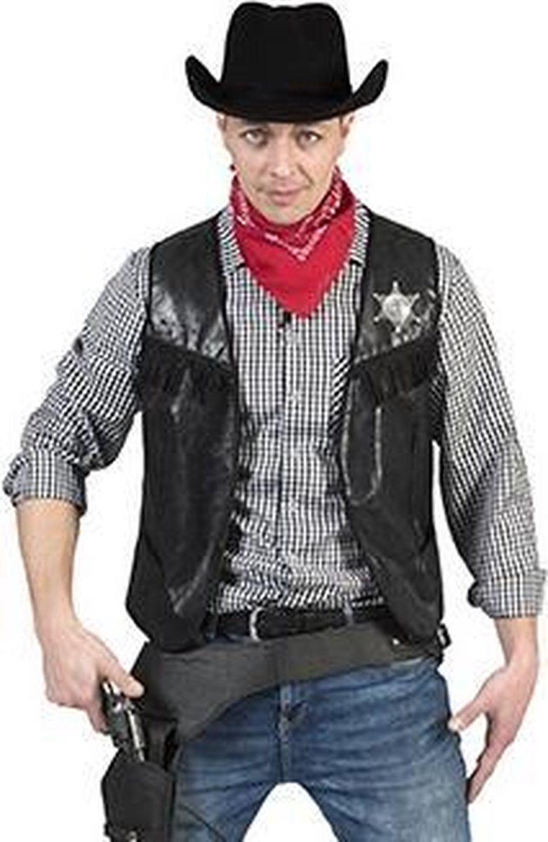 Cowboy & Cowgirl Kostuum | Cowboy Knallen Maar Vest Zwart Man | Maat 48-50 | Carnaval kostuum | Verkleedkleding
